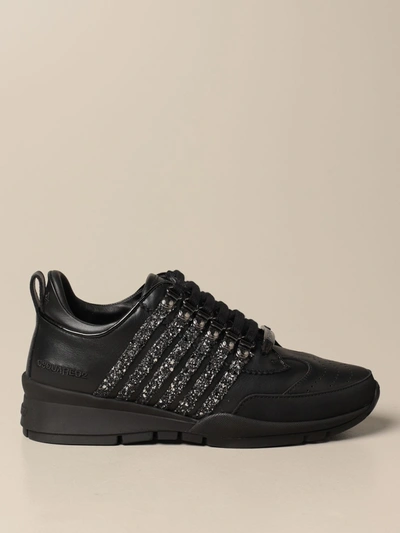 Dsquared2 Sneakers In Leather With Glitter Bands In Schwarz | ModeSens