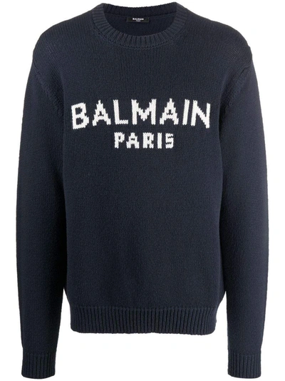 Shop Balmain Sweaters Blue
