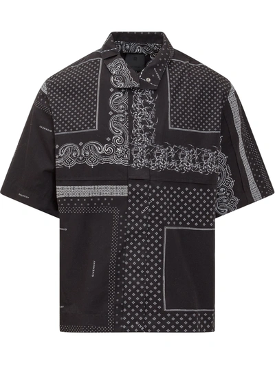 Shop Givenchy Patchwork Effect Bandana Printed Zipped Shirt In Black