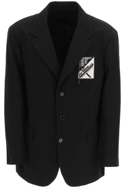 Shop Raf Simons Logo Patch Single Breasted Jacket In Black