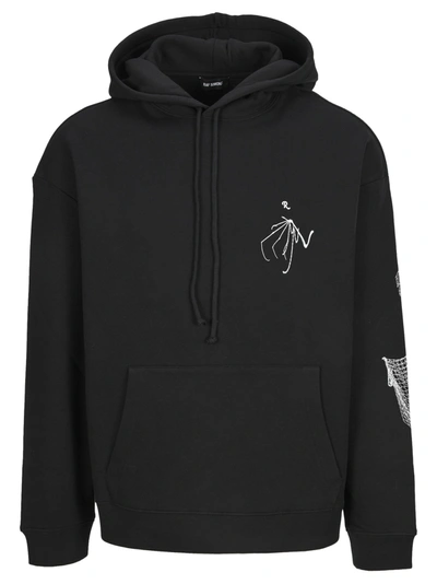 Shop Raf Simons Skeleton Embroidered Hoodie In Black