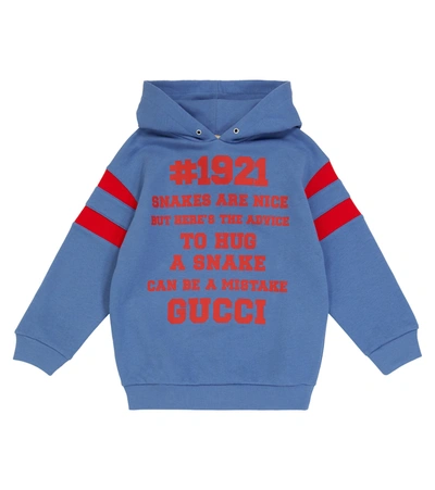 Shop Gucci Logo Cotton Hoodie In Avio/red/mc