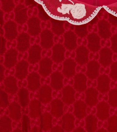 Shop Gucci Baby Gg Jacquard Velvet Dress In Red
