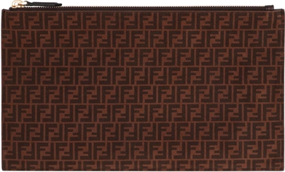 Shop Fendi Ff Motif Medium Flat Pouch In Brown