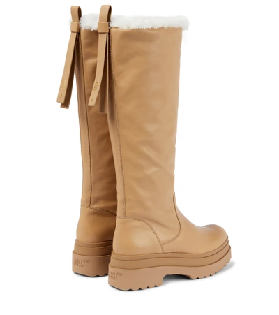 Shop Redv Faux Shearling-lined Leather Knee-high Boots In Naturale/avorio