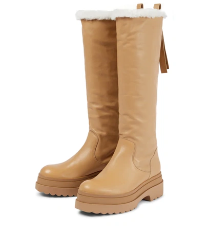 Shop Redv Faux Shearling-lined Leather Knee-high Boots In Naturale/avorio