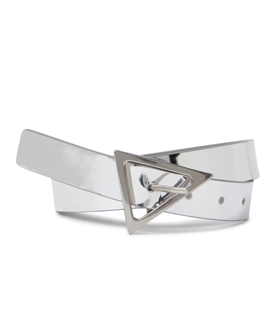 Shop Bottega Veneta Leather Belt In Silver/concrete-sil