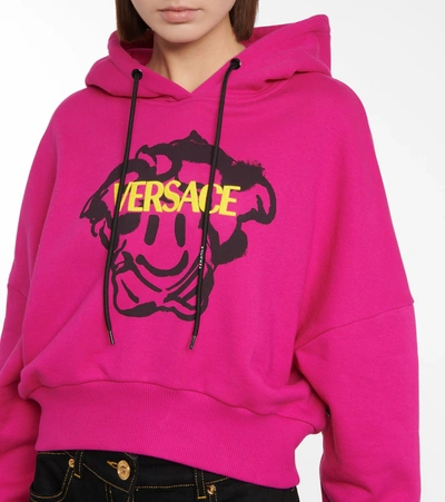 Shop Versace Medusa Smiley Jersey Hoodie In Fuxia+multicolor