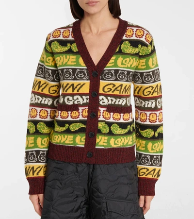 Shop Ganni Love Wool-blend Cardigan In Multicolor