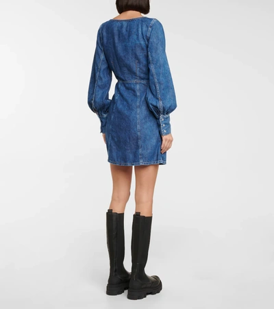 Shop Ganni Crewneck Denim Minidress In Mid Blue Vintage