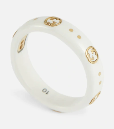 Shop Gucci Icon 18kt Gold-plated Ring With Zirconia In Gold/white
