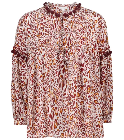 Poupette St Barth Clara Leopard-print Blouse In Red Eze