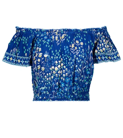 Poupette St Barth Camilla Off-shoulder Blouse In Blue Bouquet