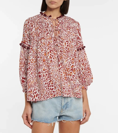 Poupette St Barth Clara Leopard-print Blouse In Red Eze
