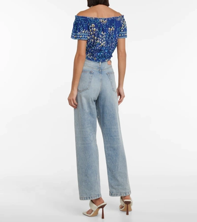 Poupette St Barth Camilla Off-shoulder Blouse In Blue Bouquet