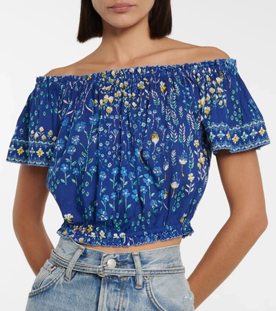 Poupette St Barth Camilla Off-shoulder Blouse In Blue Bouquet
