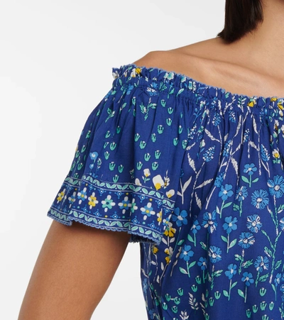 Poupette St Barth Camilla Off-shoulder Blouse In Blue Bouquet