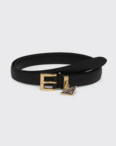 Shop Prada Skinny Triangle Logo Belt In Black