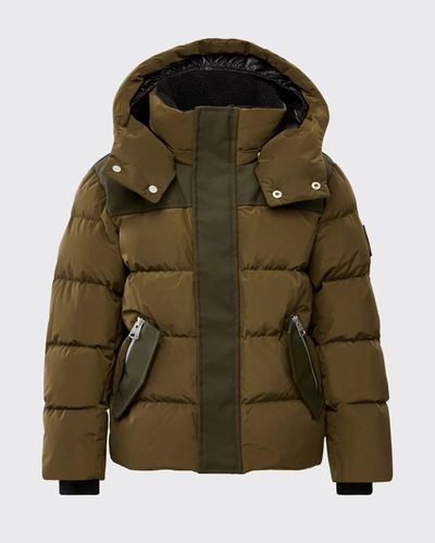 Shop Mackage Boy's Kallen Quilted Logo Jacket In Army