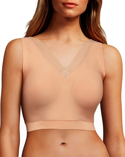Shop Chantelle Softstretch Lace-trim Padded Bra Top In Nude Blush