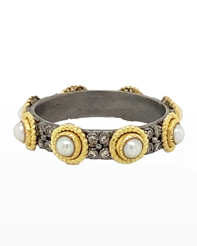 Shop Armenta Old World Pearl And Diamond Stack Band In Ow