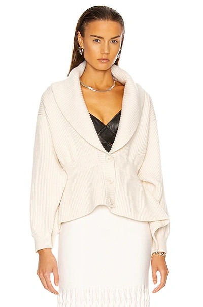 Shop Alaïa Shawl Collared Sculpted Long Sleeve Cardigan In Ivoire