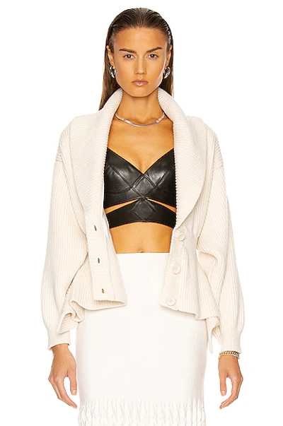 Shop Alaïa Shawl Collared Sculpted Long Sleeve Cardigan In Ivoire