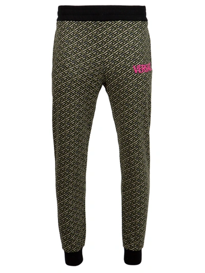 Shop Versace Monogram Cotton Sweatpants Military And Black