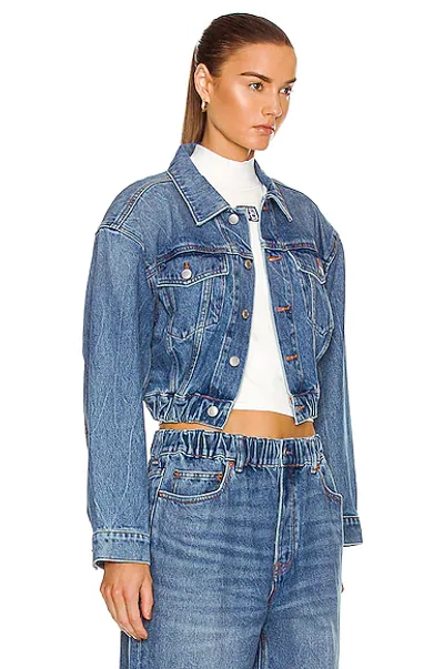 Shop Alexander Wang Cropped Denim Jacket In Medium Washed Indigo