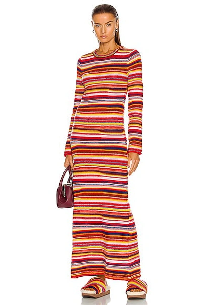 Shop Chloé Irregular Stripe Cashmere Knit Dress In Multicolor Red