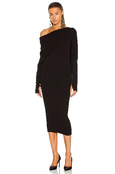 Shop Tom Ford Cashmere Ribbed Off The Shoulder Midi Dress In Black