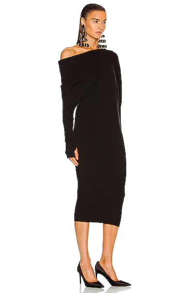 Shop Tom Ford Cashmere Ribbed Off The Shoulder Midi Dress In Black