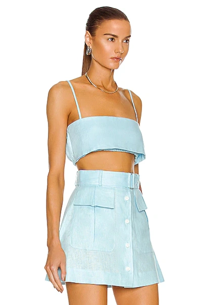 Shop Matthew Bruch For Fwrd Structured Bandeau Poplin Crop Top In Aqua Linen