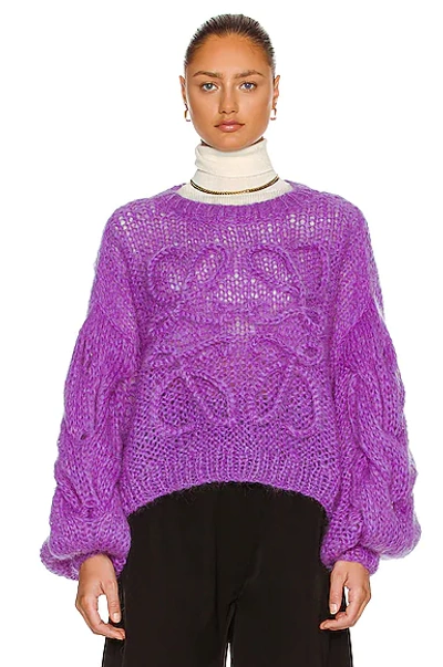 Loewe Anagram Open-knit Mohair-blend Sweater In Purple | ModeSens