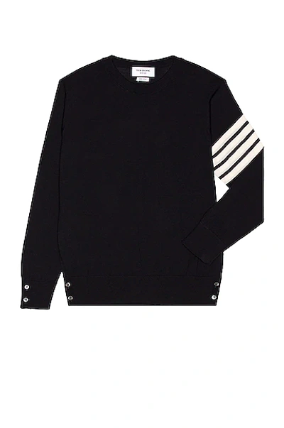 Thom Browne Sustainable Merino Classic Crew Sweater In Navy
