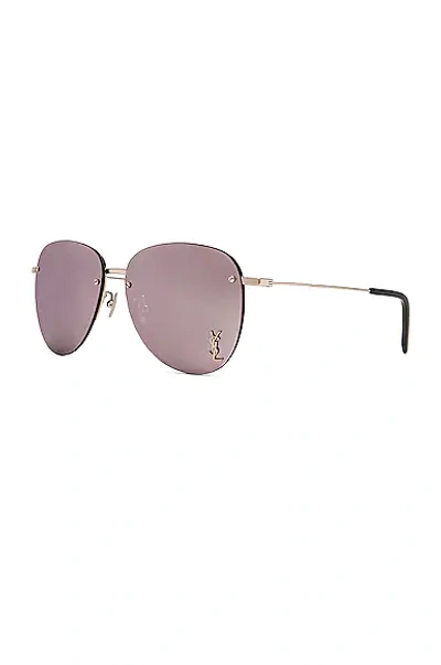 Saint Laurent Metal Pilot Sunglasses In Shiny Silver