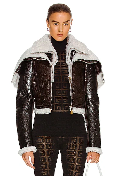 Shop Givenchy Shearling Cropped Jacket In Black & Beige