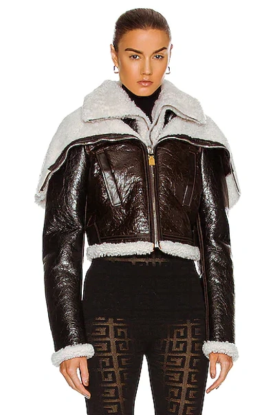 Shop Givenchy Shearling Cropped Jacket In Black & Beige