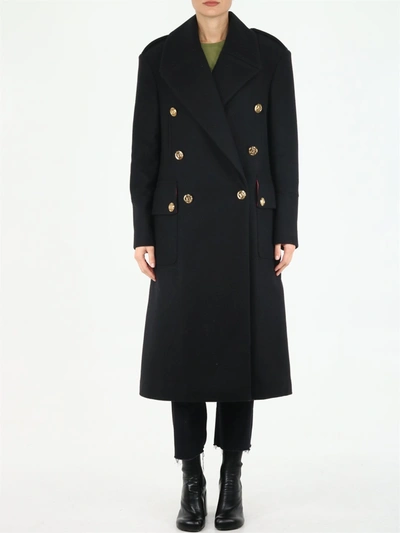 Shop Balmain Black Double-breasted Coat