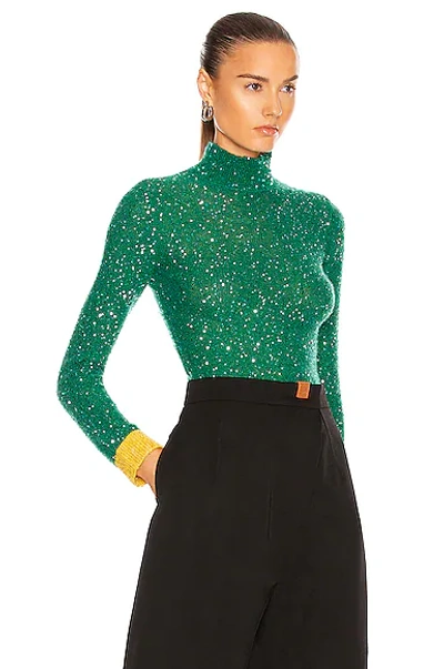 Shop Loewe Sequin Knit Top In Emerald Green