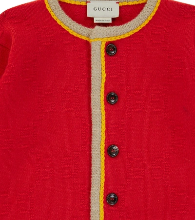 Shop Gucci Baby Gg Wool Cardigan In Live Red/mc