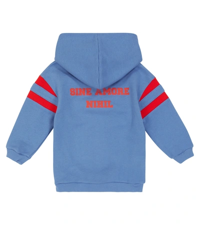 Shop Gucci Baby Logo Cotton Hoodie In Blue