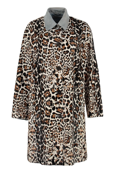 Shop Bottega Veneta Leopard Print Buttoned Coat In Multi