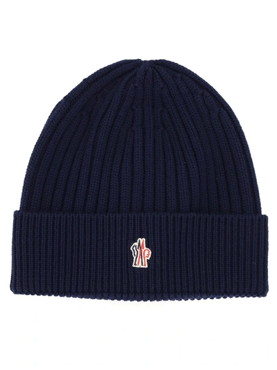 Shop Moncler Grenoble Logo Embroidered Beanie In Blue