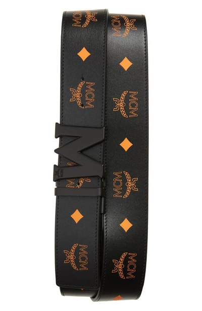 Shop Mcm Reversible Leather Belt In Persimmon Orange
