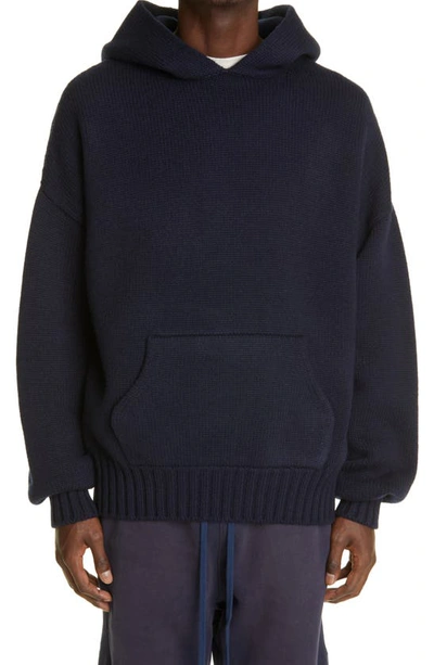 Shop Fear Of God Wool Sweater Hoodie In Navy