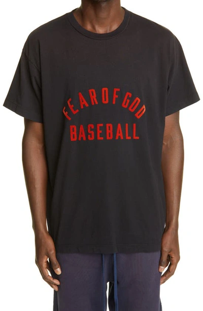 Shop Fear Of God Baseball Logo Cotton Tee In Vintage Black