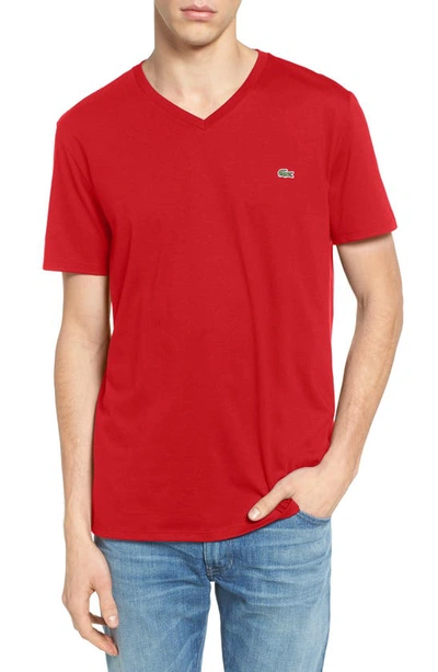 Shop Lacoste Regular Fit V-neck T-shirt In Red