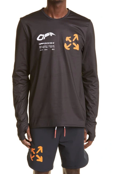 Shop Off-white Logo Active Long Sleeve T-shirt In Black Oran