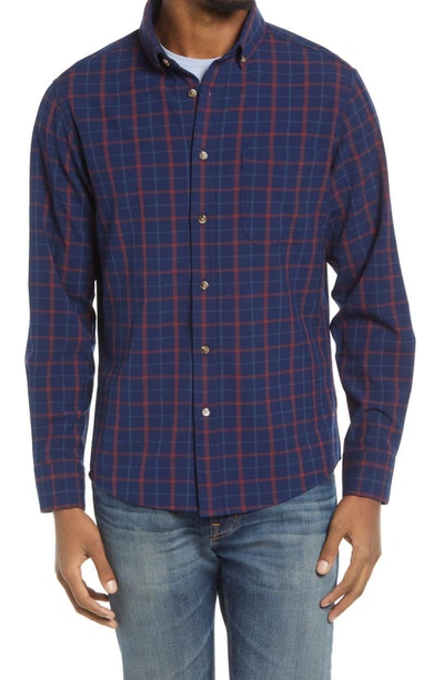 Shop Mizzen + Main City Flannel Trim Fit Check Performance Button-down Shirt In Navy Red Multi Large Plaid